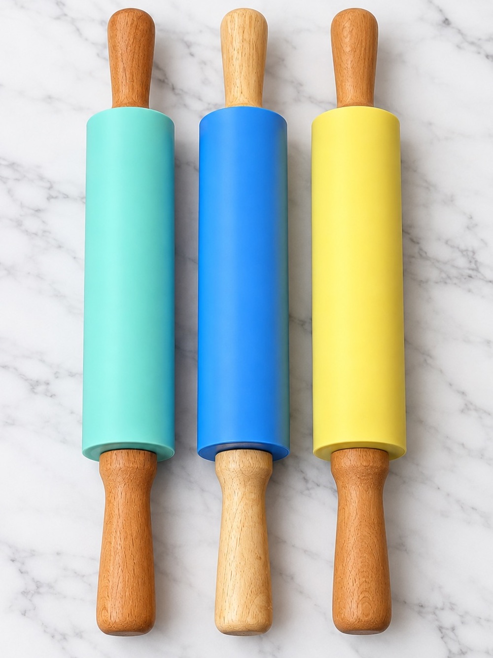 Set of 3 Silicone Rolling Pins – Mint, Blue & Yellow